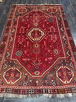 Full overhead view of entire Persian Shiraz rug