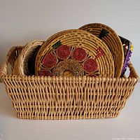 All items grouped in large wicker basket