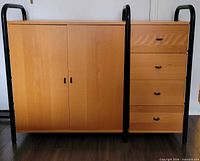 Front view showing double doors and four drawers