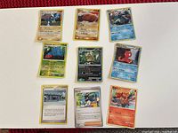 All nine cards laid out in three rows