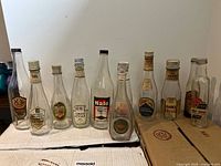 Group shot of all eleven labelled glass ketchup bottles