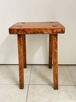 Full view of antique pine stool front angle