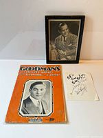 All three items: framed Benny Goodman signed photo, Jazz Breaks book, signed leaflet
