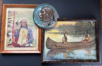 Group shot of all three items: two framed prints and round plaque