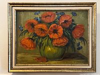 Full view of framed oil painting showing subject and colors