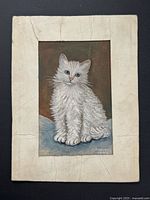 Full view of unframed watercolor kitten painting with mat