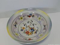 Top view of lustreware bowl showing full floral decoration