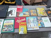 Overview of table with majority of books visible