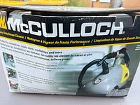 Side of retail box showing McCulloch branding and product images