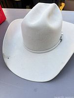 full view of light gray Rand's cowboy hat