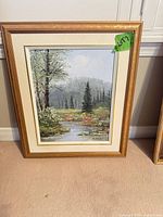 Full view of framed painting showing artwork, frame, and mat