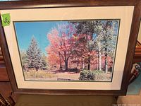 Full view of framed autumn landscape print