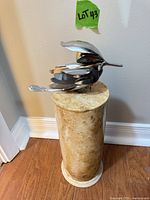 Travertine stand with bird lid assembled