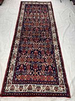 Full view of runner rug showing field and borders