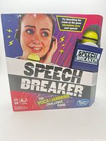 Front of Speech Breaker boxed game showing product name and headset microphone image