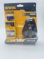 Front of sealed Irwin Strait-Line Speedline chalk reel kit showing chalk bottle and reel