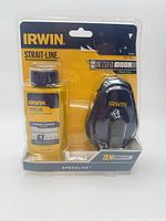 Front view of sealed Irwin Strait-Line chalk reel kit showing chalk bottle and reel