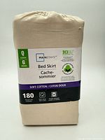 Front of packaged Mainstays bed skirt showing brand, size and thread count