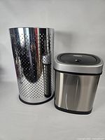 Trash can and perforated holder side by side