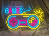 Sign illuminated showing full design and colors