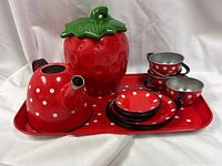 full view of tea set on tray showing all pieces