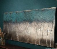 Front view of full horizontal abstract painting on wall