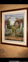 Full view of framed garden pathway painting on wall