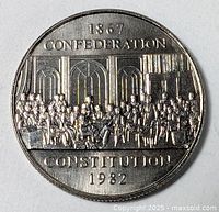 Reverse showing 1867 Confederation Constitution scene with inscription