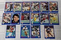 All 15 cards laid out front side visible, showing blue borders and CFL logo