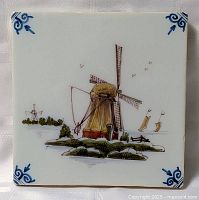 Front view of Holland windmill ceramic tile