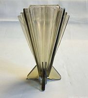 Front view of smoked glass Art Deco vase standing upright