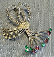 Front view of Sonia Lee sterling rhinestone brooch