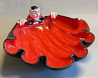 Top view of Dracula candy bowl showing red cape interior and figure