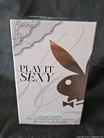 Front of sealed Playboy Play It Sexy eau de toilette box showing volume 40 ml / 1.35 fl oz