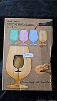 Front of box showing Shark Skinzz Silicone Wine Glasses set of 4, 18oz, multicolor illustration