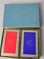 Open Tiffany & Co box showing two decks, red and blue backs
