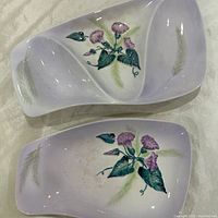 Both Carlton Ware Morning Glory dishes showing size difference and floral design
