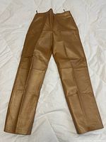 Front view of bronze leather pants