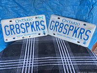 Both Ontario GR8SPKRS license plates side by side