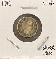 Obverse of 1906 Barber dime in 2x2 holder showing date and condition