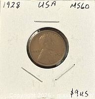 Obverse of 1928 Lincoln cent in holder