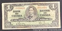 Front of the 1937 $1 note showing portrait, serial number 28524691, signatures Osborne & Towers