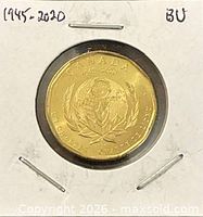 Reverse of 2020 UN Charter loonie in 2x2 holder