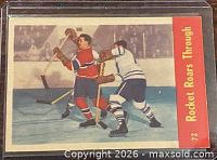 Front view of Parkhurst #72 Rocket Roars Through card in sleeve