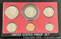 Front of 1979 U.S. Proof Set showing six coins in case