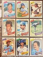 Front view of all nine 1980 O-Pee-Chee baseball cards in sheet