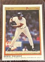 Front of 1991 O-Pee-Chee Premier Cecil Fielder #44 card in sleeve