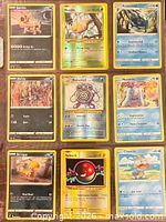 Front view of all nine Pokémon cards in sleeve