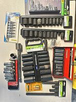 All socket sets and loose pieces laid out