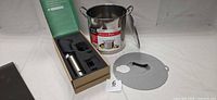 Circulator in packaging, stainless stock pot, gasket lid